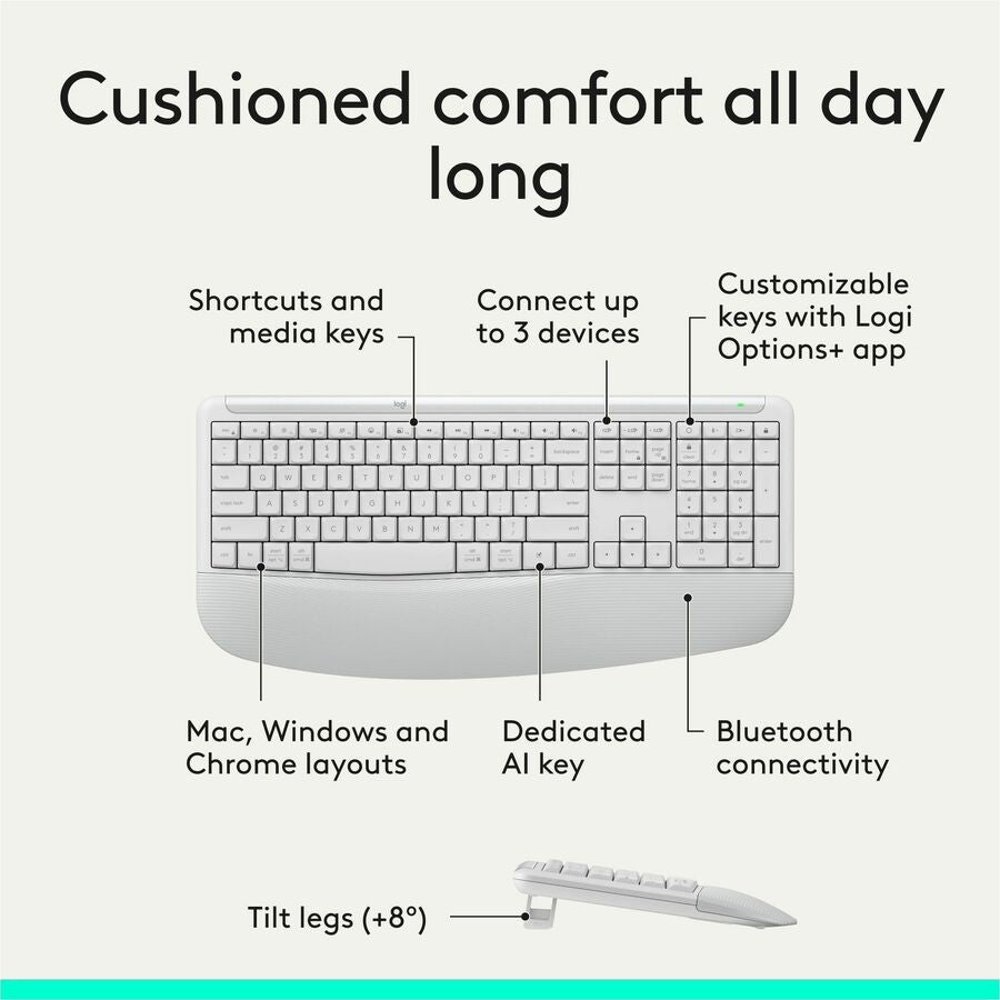 Alternate-Image5 Image for Logitech Signature Comfort Plus Combo MK880 Wireless Keyboard and Mouse Combo, Full-Size Comfort Keyboard with Palm Rest, Off-white