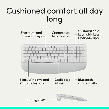 Alternate-Image5 Image for Logitech Signature Comfort Plus Combo MK880 Wireless Keyboard and Mouse Combo, Full-Size Comfort Keyboard with Palm Rest, Off-white