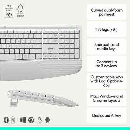 Alternate-Image1 Image for Logitech Signature Comfort Plus Combo MK880 Wireless Keyboard and Mouse Combo, Full-Size Comfort Keyboard with Palm Rest, Off-white