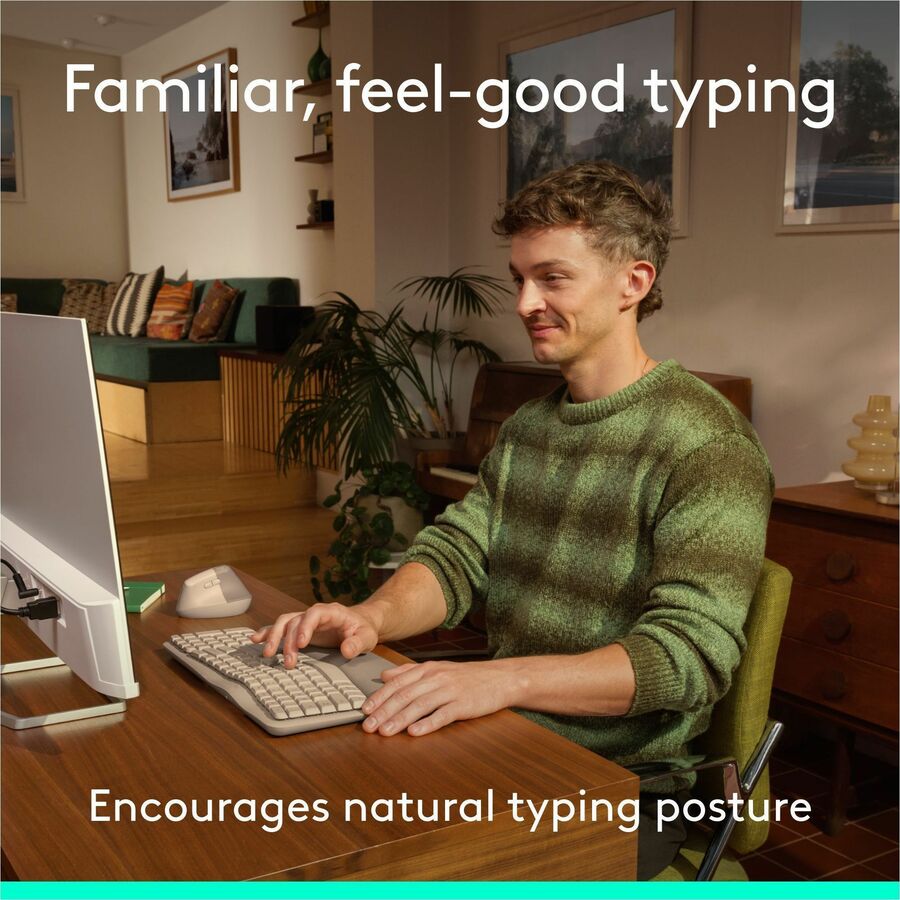 Alternate-Image2 Image for Logitech Wave Keys Wireless Ergonomic Keyboard with Cushioned Palm Rest, Comfortable Natural Typing, Easy-Switch, Bluetooth, Sand