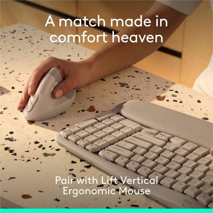 Alternate-Image7 Image for Logitech Wave Keys Wireless Ergonomic Keyboard with Cushioned Palm Rest, Comfortable Natural Typing, Easy-Switch, Bluetooth, Sand
