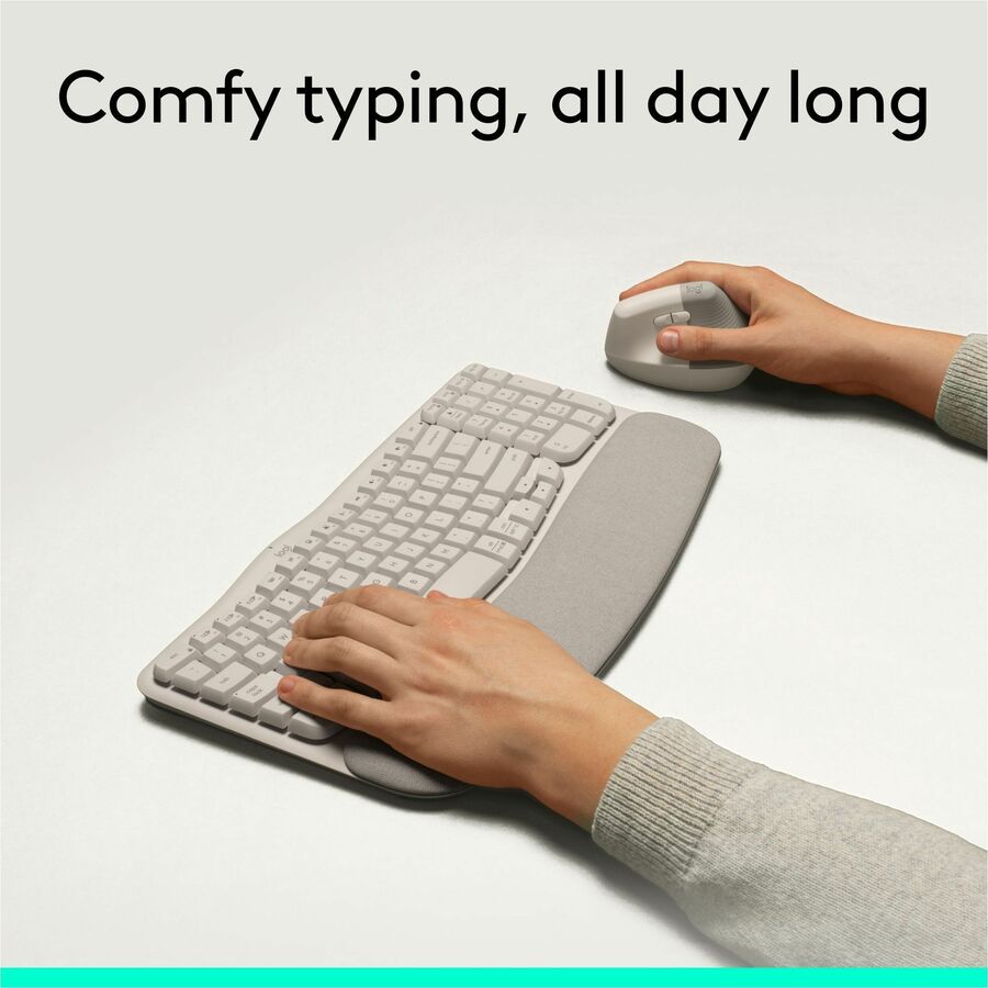 Alternate-Image1 Image for Logitech Wave Keys Wireless Ergonomic Keyboard with Cushioned Palm Rest, Comfortable Natural Typing, Easy-Switch, Bluetooth, Sand