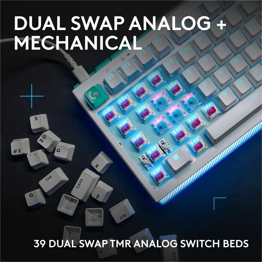 Alternate-Image1 Image for Logitech G512 X 98 DUAL SWAP, Hot-Swappable TMR Analog / Mechanical Gaming Keyboard, 8K Polling Rate, Custom Actuation 0.1 - 4.0 mm, RAPID TRIGGER, LIGHTSYNC RGB, Wired, PC, Mac, White Linear