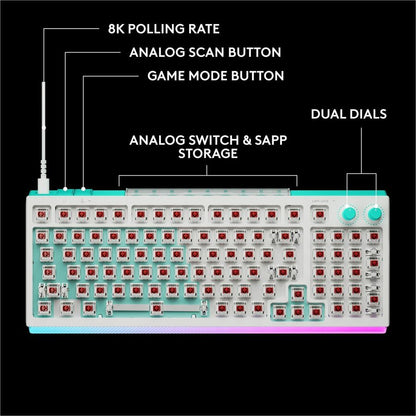 Alternate-Image4 Image for Logitech G512 X 98 DUAL SWAP, Hot-Swappable TMR Analog / Mechanical Gaming Keyboard, 8K Polling Rate, Custom Actuation 0.1 - 4.0 mm, RAPID TRIGGER, LIGHTSYNC RGB, Wired, PC, Mac, White Linear