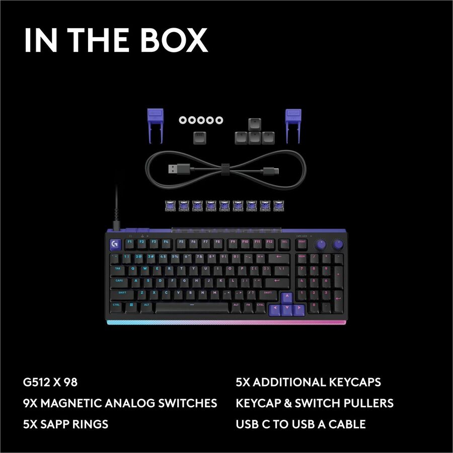 Alternate-Image10 Image for Logitech G512 X 98 DUAL SWAP, Hot-Swappable TMR Analog / Mechanical Gaming Keyboard, 8K Polling Rate, Custom Actuation 0.1 - 4.0 mm, RAPID TRIGGER, LIGHTSYNC RGB, Wired, PC, Mac, Black Linear