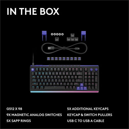 Alternate-Image10 Image for Logitech G512 X 98 DUAL SWAP, Hot-Swappable TMR Analog / Mechanical Gaming Keyboard, 8K Polling Rate, Custom Actuation 0.1 - 4.0 mm, RAPID TRIGGER, LIGHTSYNC RGB, Wired, PC, Mac, Black Linear