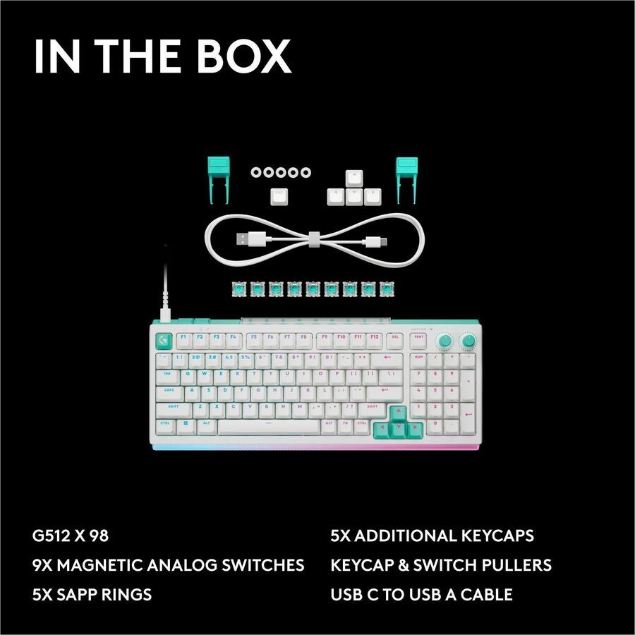 Alternate-Image10 Image for Logitech G512 X 98 DUAL SWAP, Hot-Swappable TMR Analog / Mechanical Gaming Keyboard, 8K Polling Rate, Custom Actuation 0.1 - 4.0 mm, RAPID TRIGGER, LIGHTSYNC RGB, Wired, PC, Mac, White Tactile