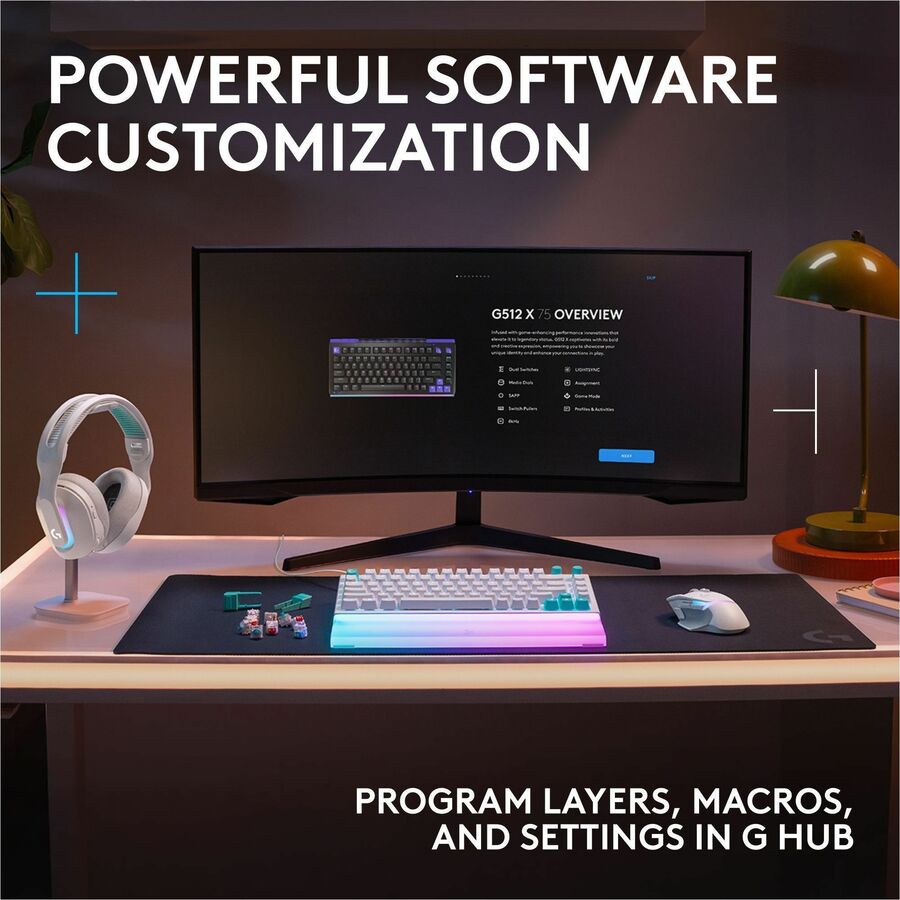 Alternate-Image8 Image for Logitech G512 X 75 DUAL SWAP, Hot-Swappable TMR Analog / Mechanical Gaming Keyboard, 8K Polling Rate, Custom Actuation 0.1 - 4.0 mm, RAPID TRIGGER, LIGHTSYNC RGB, Wired, PC, Mac, White Tactile