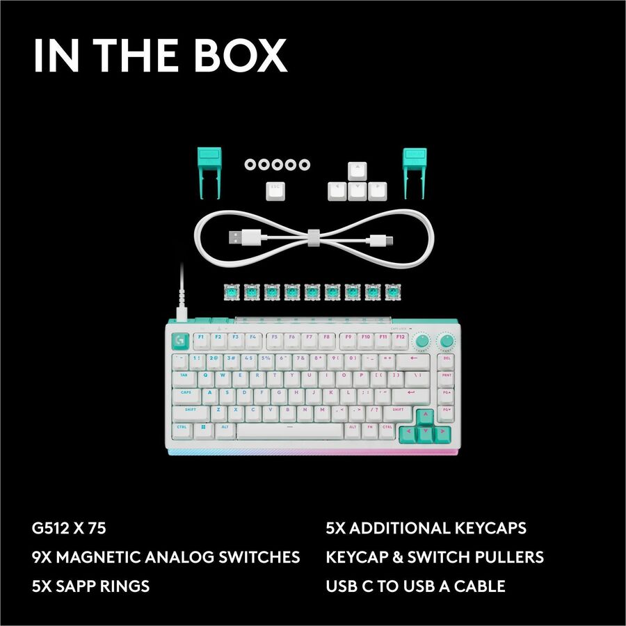 Alternate-Image10 Image for Logitech G512 X 75 DUAL SWAP, Hot-Swappable TMR Analog / Mechanical Gaming Keyboard, 8K Polling Rate, Custom Actuation 0.1 - 4.0 mm, RAPID TRIGGER, LIGHTSYNC RGB, Wired, PC, Mac, White Tactile