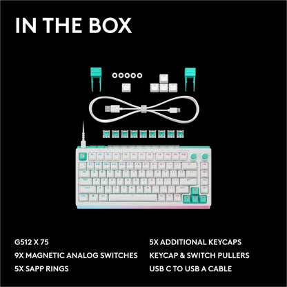 Alternate-Image10 Image for Logitech G512 X 75 DUAL SWAP, Hot-Swappable TMR Analog / Mechanical Gaming Keyboard, 8K Polling Rate, Custom Actuation 0.1 - 4.0 mm, RAPID TRIGGER, LIGHTSYNC RGB, Wired, PC, Mac, White Tactile