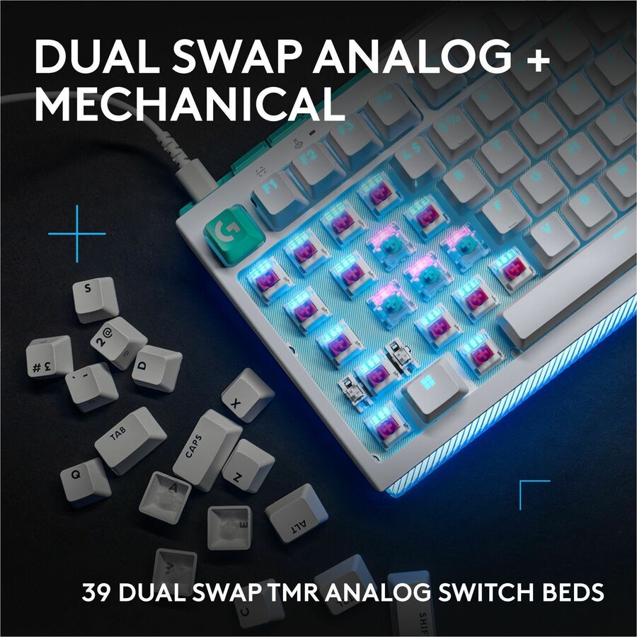 Alternate-Image1 Image for Logitech G512 X 75 DUAL SWAP, Hot-Swappable TMR Analog / Mechanical Gaming Keyboard, 8K Polling Rate, Custom Actuation 0.1 - 4.0 mm, RAPID TRIGGER, LIGHTSYNC RGB, Wired, PC, Mac, White Tactile