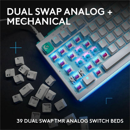 Alternate-Image1 Image for Logitech G512 X 75 DUAL SWAP, Hot-Swappable TMR Analog / Mechanical Gaming Keyboard, 8K Polling Rate, Custom Actuation 0.1 - 4.0 mm, RAPID TRIGGER, LIGHTSYNC RGB, Wired, PC, Mac, White Tactile
