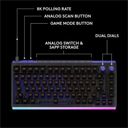 Alternate-Image4 Image for Logitech G512 X 75 DUAL SWAP, Hot-Swappable TMR Analog / Mechanical Gaming Keyboard, 8K Polling Rate, Custom Actuation 0.1 - 4.0 mm, RAPID TRIGGER, LIGHTSYNC RGB, Wired, PC, Mac, Black Tactile