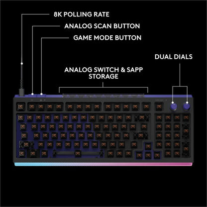 Alternate-Image4 Image for Logitech G512 X 98 DUAL SWAP, Hot-Swappable TMR Analog / Mechanical Gaming Keyboard, 8K Polling Rate, Custom Actuation 0.1 - 4.0 mm, RAPID TRIGGER, LIGHTSYNC RGB, Wired, PC, Mac, Black Tactile