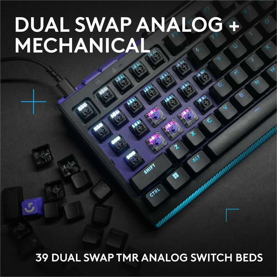 Alternate-Image1 Image for Logitech G512 X 98 DUAL SWAP, Hot-Swappable TMR Analog / Mechanical Gaming Keyboard, 8K Polling Rate, Custom Actuation 0.1 - 4.0 mm, RAPID TRIGGER, LIGHTSYNC RGB, Wired, PC, Mac, Black Tactile