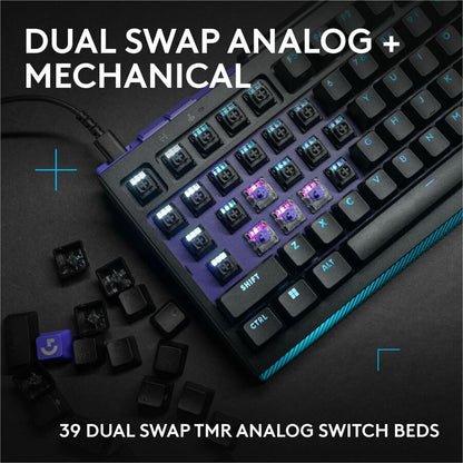 Alternate-Image1 Image for Logitech G512 X 98 DUAL SWAP, Hot-Swappable TMR Analog / Mechanical Gaming Keyboard, 8K Polling Rate, Custom Actuation 0.1 - 4.0 mm, RAPID TRIGGER, LIGHTSYNC RGB, Wired, PC, Mac, Black Tactile