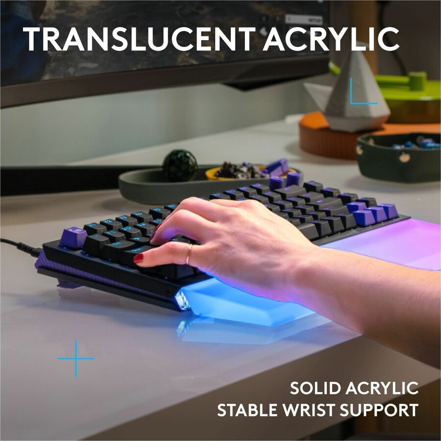Alternate-Image2 Image for Logitech G G512 X PALM REST 98, LIGHTSYNC RGB Lightbar-Amplifying Acrylic Palm Rest, Laser Etched, Premium Support for G512 X 98 Gaming Keyboard