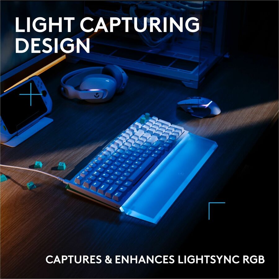 Alternate-Image1 Image for Logitech G G512 X PALM REST 98, LIGHTSYNC RGB Lightbar-Amplifying Acrylic Palm Rest, Laser Etched, Premium Support for G512 X 98 Gaming Keyboard