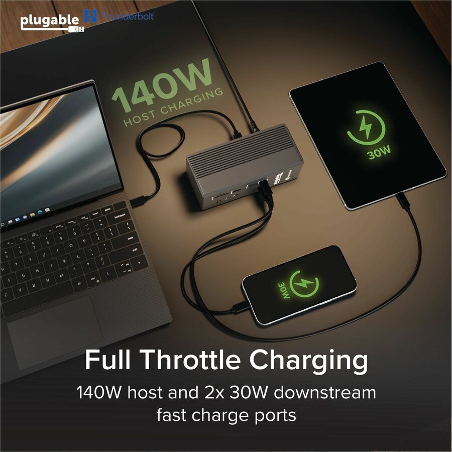 Alternate-Image5 Image for Plugable Thunderbolt 5 Dock: 16-in-1, Dual HDMI 2.1 Up to 8K 60Hz / 4K 144Hz, 140W Laptop Charging, 2.5GbE, Fanless