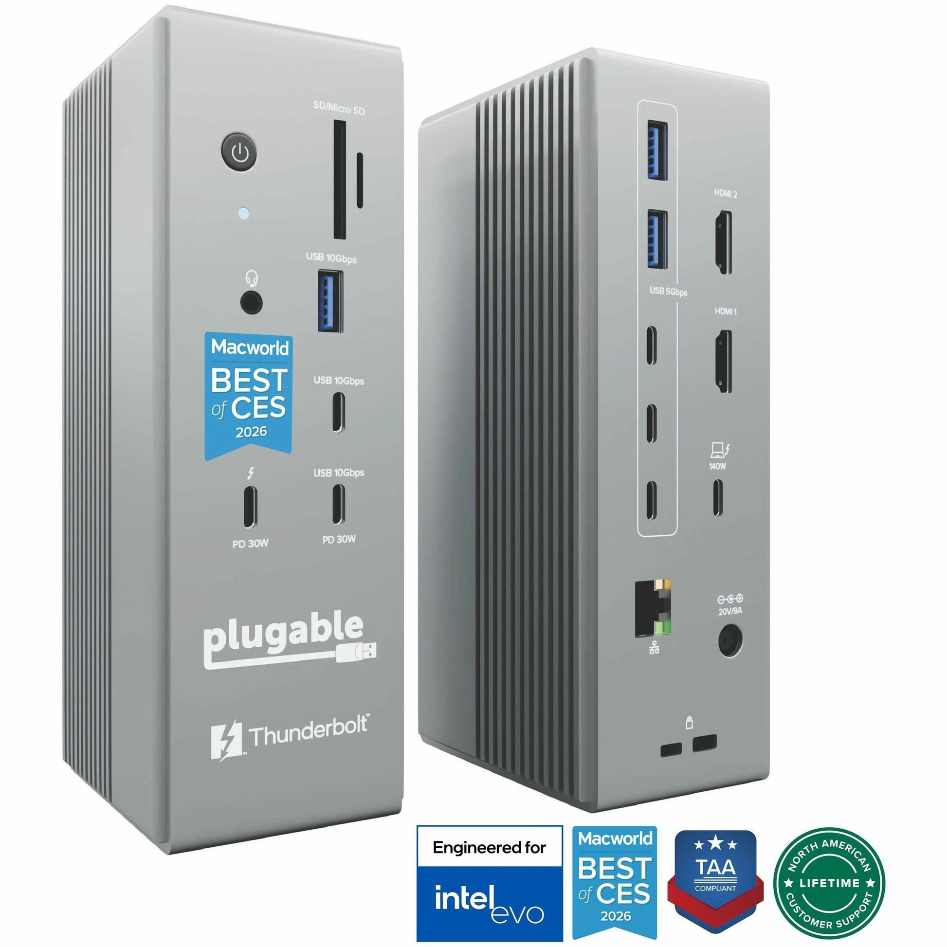 Main Image for Plugable Thunderbolt 5 Dock: 16-in-1, Dual HDMI 2.1 Up to 8K 60Hz / 4K 144Hz, 140W Laptop Charging, 2.5GbE, Fanless