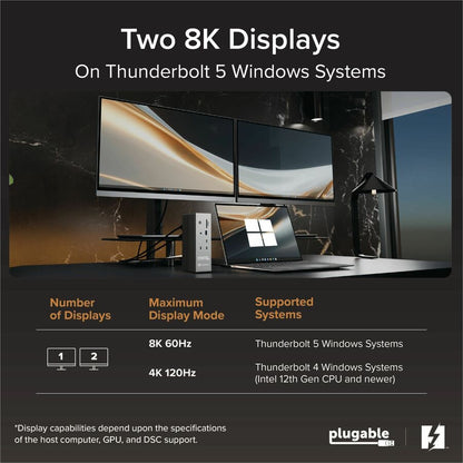 Alternate-Image3 Image for Plugable Thunderbolt 5 Dock: 16-in-1, Dual HDMI 2.1 Up to 8K 60Hz / 4K 144Hz, 140W Laptop Charging, 2.5GbE, Fanless