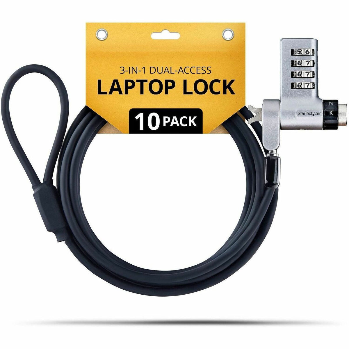 Main Image for StarTech 10-Pack 3-in-1 Dual-Access Laptop Lock, 6.6ft (2m) Keyed Alike/Combination for Noble Wedge&reg;/Nano/K-Slot; Anti-Theft, TAA