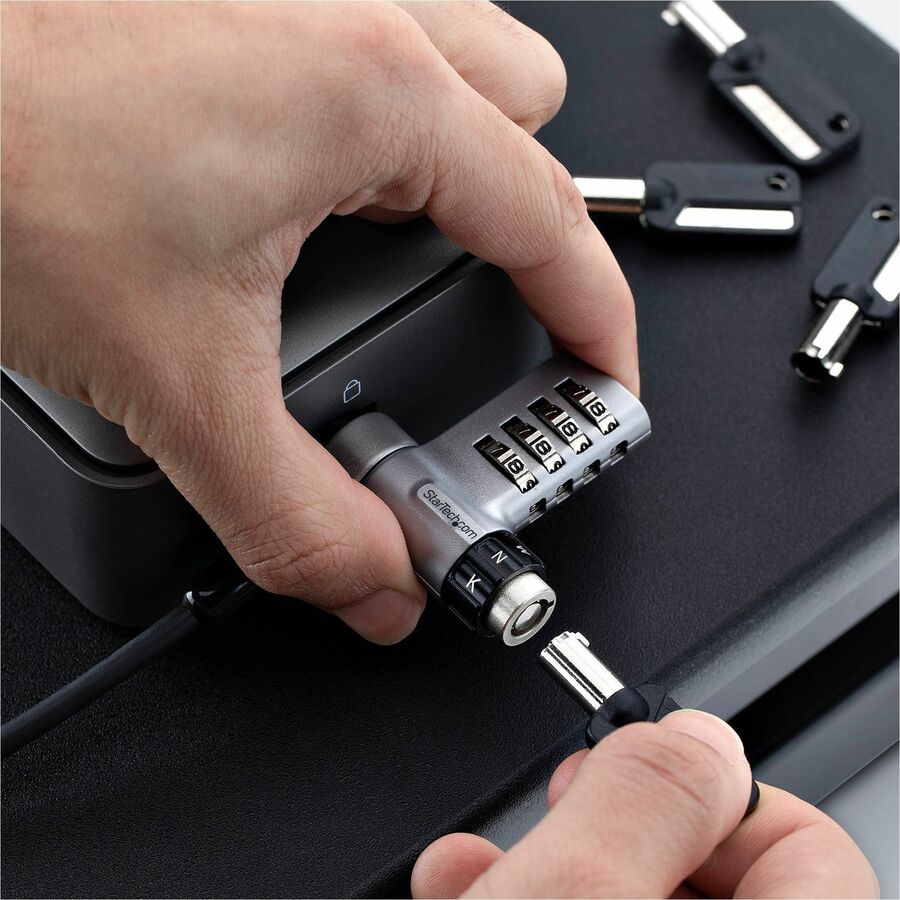 Alternate-Image5 Image for StarTech 10-Pack 3-in-1 Dual-Access Laptop Lock, 6.6ft (2m) Keyed Alike/Combination for Noble Wedge&reg;/Nano/K-Slot; Anti-Theft, TAA