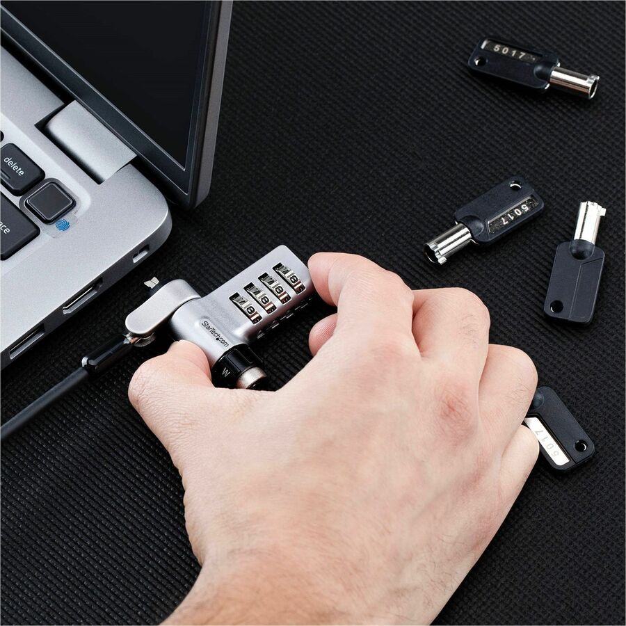 Alternate-Image4 Image for StarTech 10-Pack 3-in-1 Dual-Access Laptop Lock, 6.6ft (2m) Keyed Alike/Combination for Noble Wedge&reg;/Nano/K-Slot; Anti-Theft, TAA