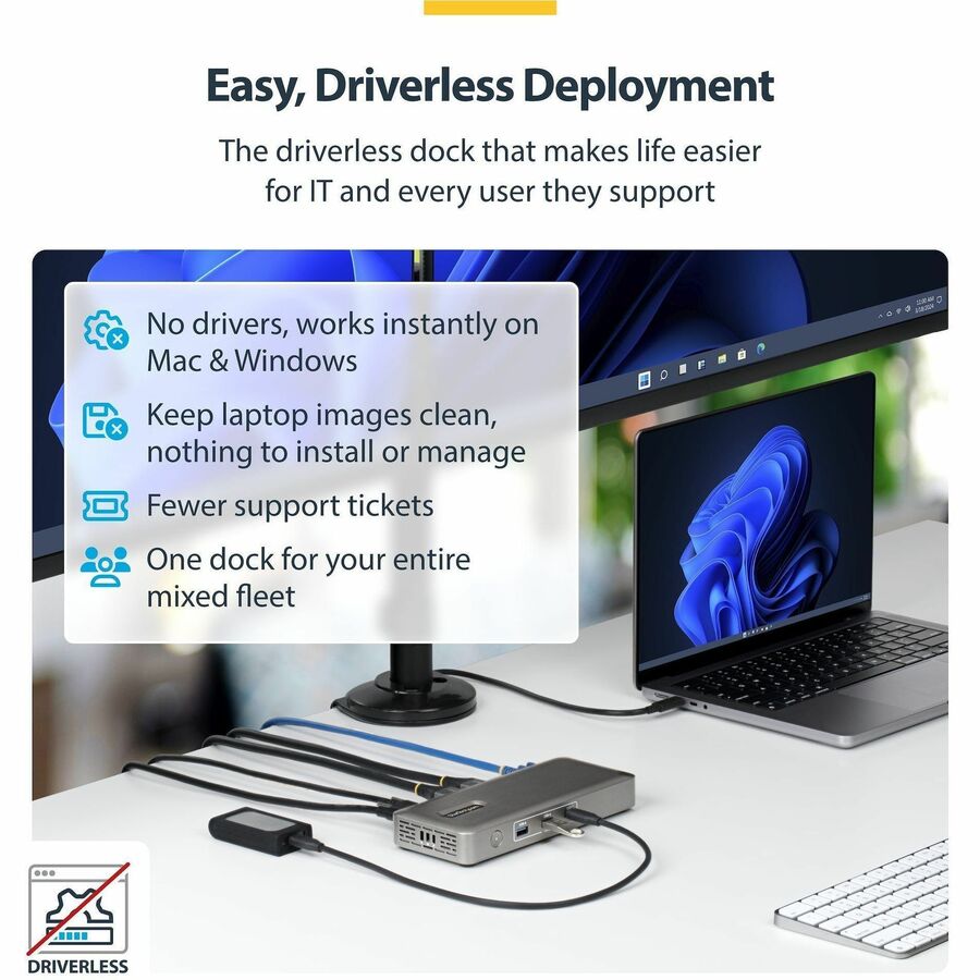 Alternate-Image9 Image for StarTech USB4 Docking Station, Driverless Dual 4K for macOS and Windows, Universal USB-C Dock with 100W Laptop Charging and 2.5GbE