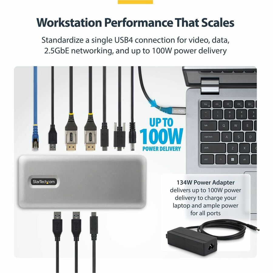 Alternate-Image7 Image for StarTech USB4 Docking Station, Driverless Dual 4K for macOS and Windows, Universal USB-C Dock with 100W Laptop Charging and 2.5GbE