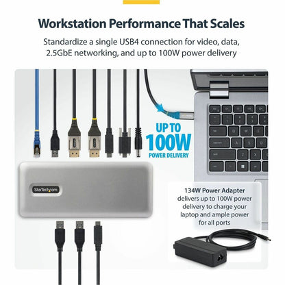 Alternate-Image7 Image for StarTech USB4 Docking Station, Driverless Dual 4K for macOS and Windows, Universal USB-C Dock with 100W Laptop Charging and 2.5GbE