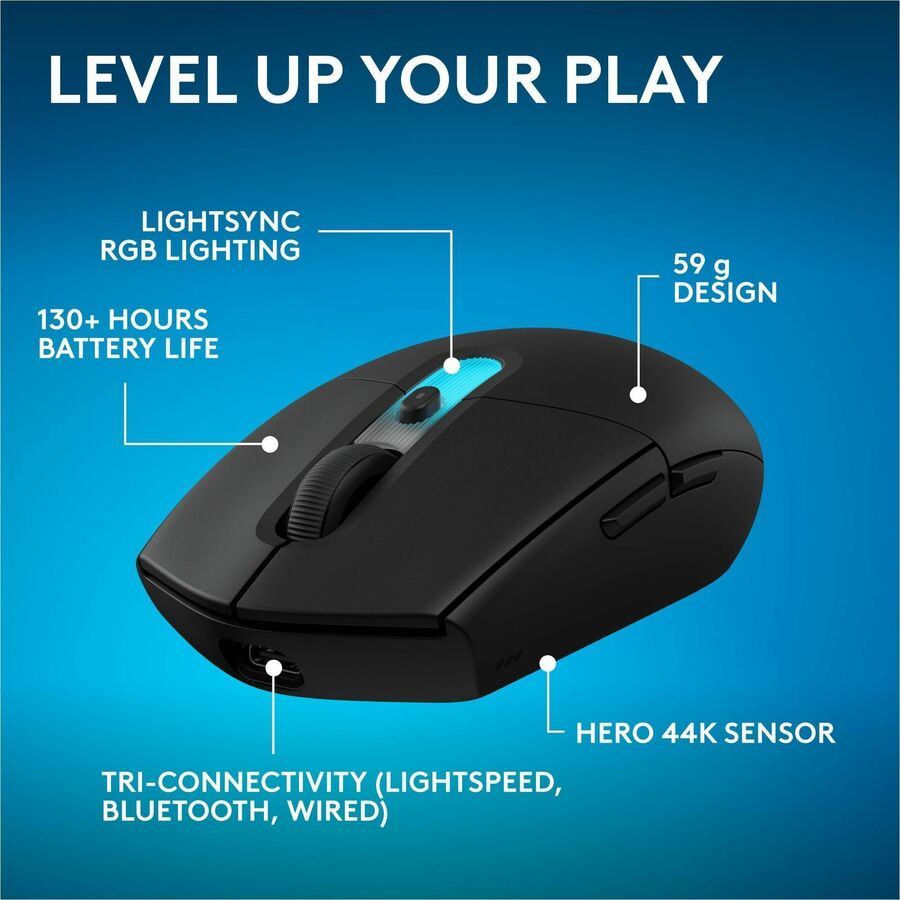 Alternate-Image1 Image for Logitech G305 X SUPERLIGHT Wireless Gaming Mouse, Lightweight 59 g Rechargeable PC Gaming Mouse, HERO 44K Sensor, Bluetooth, Black