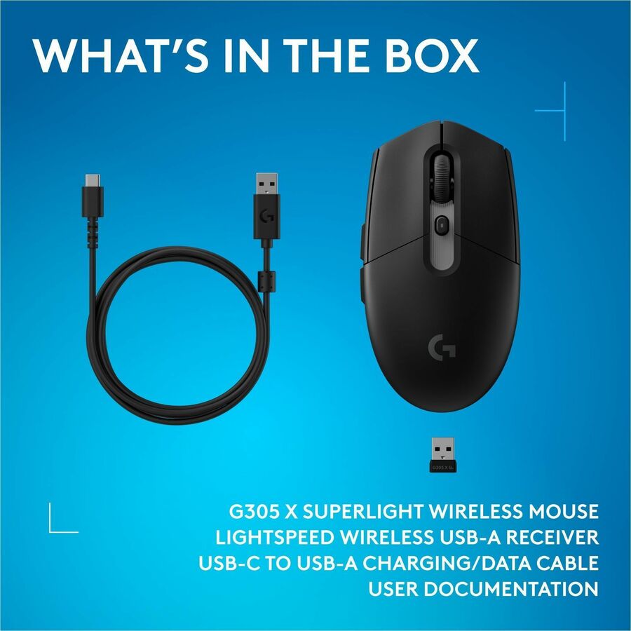 Alternate-Image10 Image for Logitech G305 X SUPERLIGHT Wireless Gaming Mouse, Lightweight 59 g Rechargeable PC Gaming Mouse, HERO 44K Sensor, Bluetooth, Black