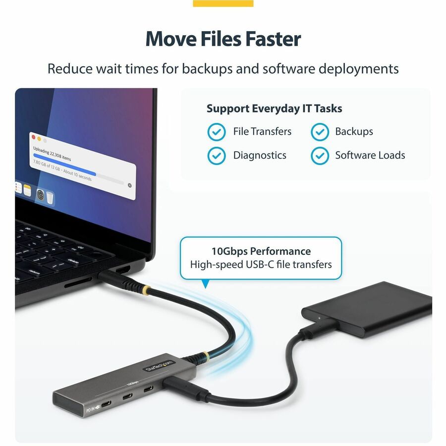 Alternate-Image4 Image for StarTech 4-Port USB-C Hub, 10Gbps, 100W PD Charging, 4x USB-C Ports, Overcurrent Protection, PCR Aluminum, For Laptop/Tablet