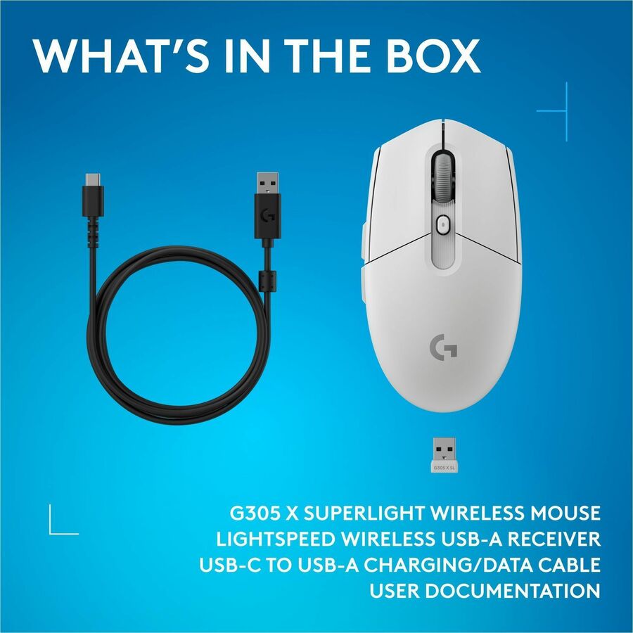 Alternate-Image10 Image for Logitech G305 X SUPERLIGHT Wireless Gaming Mouse, Lightweight 59 g Rechargeable PC Gaming Mouse, HERO 44K Sensor, Bluetooth, White
