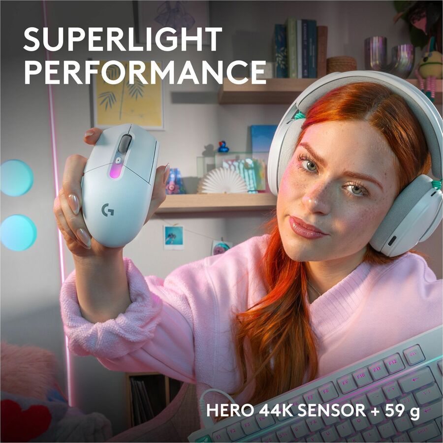 Alternate-Image2 Image for Logitech G305 X SUPERLIGHT Wireless Gaming Mouse, Lightweight 59 g Rechargeable PC Gaming Mouse, HERO 44K Sensor, Bluetooth, White