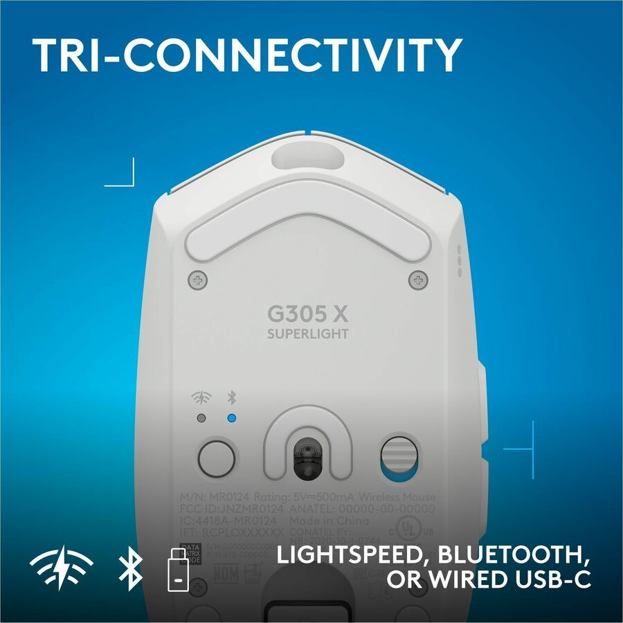 Alternate-Image4 Image for Logitech G305 X SUPERLIGHT Wireless Gaming Mouse, Lightweight 59 g Rechargeable PC Gaming Mouse, HERO 44K Sensor, Bluetooth, White