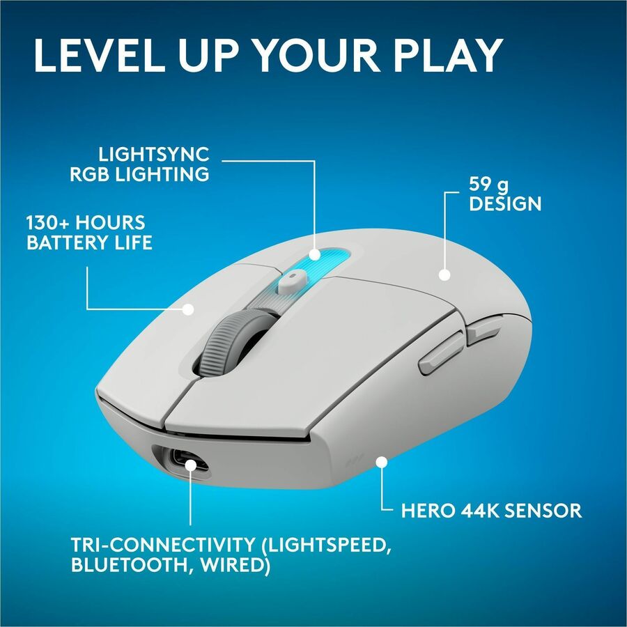 Alternate-Image1 Image for Logitech G305 X SUPERLIGHT Wireless Gaming Mouse, Lightweight 59 g Rechargeable PC Gaming Mouse, HERO 44K Sensor, Bluetooth, White