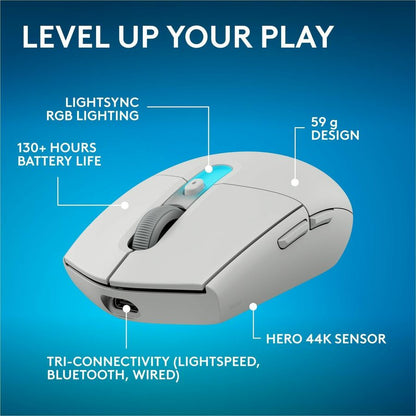 Alternate-Image1 Image for Logitech G305 X SUPERLIGHT Wireless Gaming Mouse, Lightweight 59 g Rechargeable PC Gaming Mouse, HERO 44K Sensor, Bluetooth, White