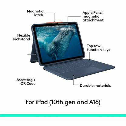 Alternate-Image6 Image for Logitech Rugged Combo 4c Touch iPad Keyboard Case, iPad (10th Gen, A16) Case with Trackpad, Military-Grade Drop Protection, USB-C Port, Smart Connector, Pencil Holder