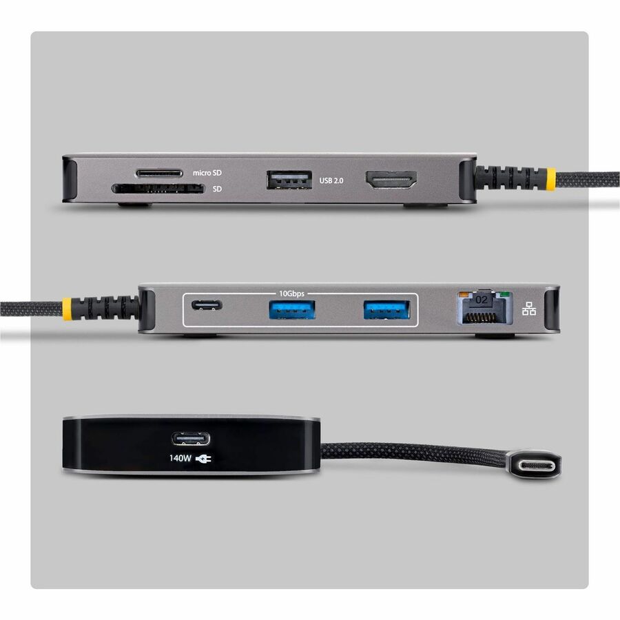 Alternate-Image1 Image for StarTech USB-C Multiport Adapter with 4K 60Hz HDMI, 140W Power Delivery, USB 10Gbps, GbE, SD / MicroSD Slots, Plug-and-Play
