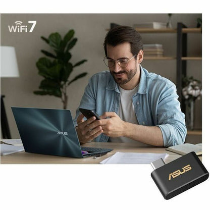 Life-Style Image for Asus USB-BE93 Mini IEEE 802.11a/b/g/n/ac/ax/be Tri Band Wi-Fi Adapter for Notebook, Desktop Computer