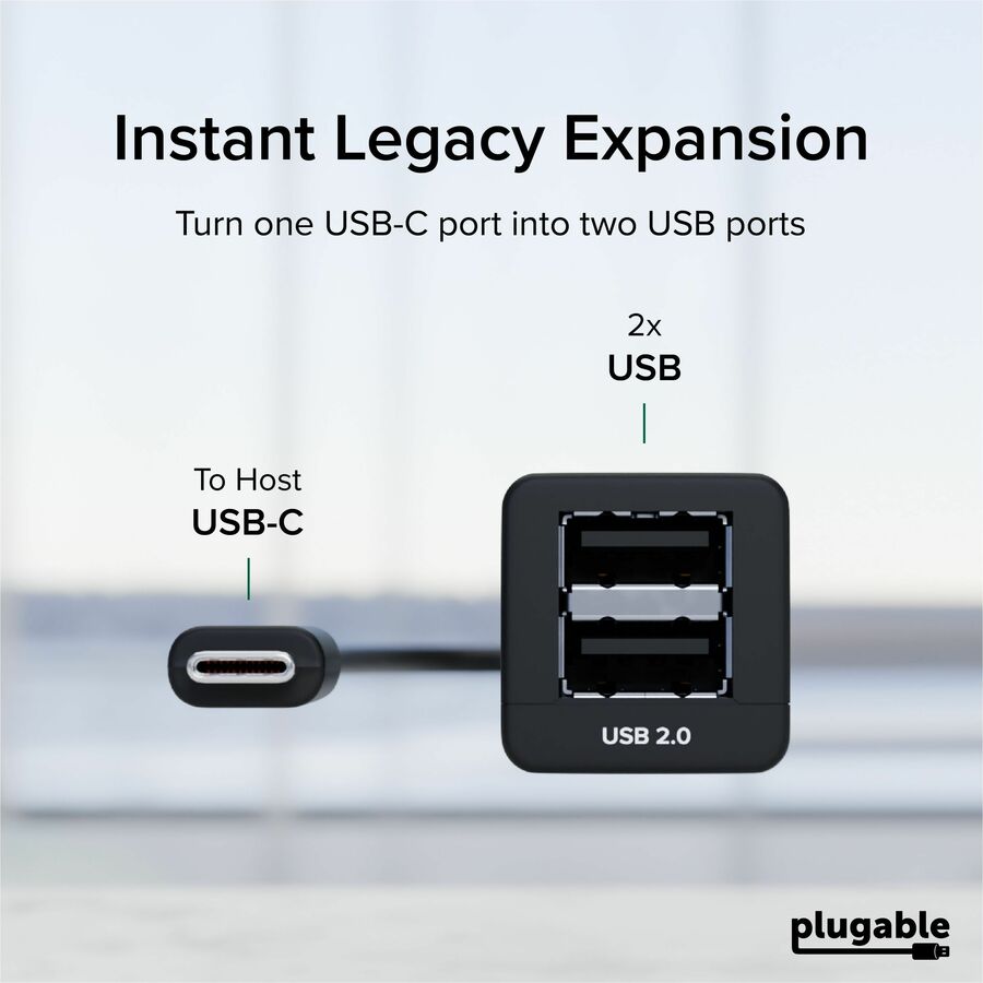Alternate-Image1 Image for Plugable USB-C to Dual USB-A 2.0 Splitter, 2-Port Hub for USB-C Laptops: Keyboard, Mouse, Flash Drive
