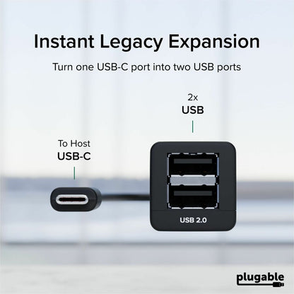 Alternate-Image1 Image for Plugable USB-C to Dual USB-A 2.0 Splitter, 2-Port Hub for USB-C Laptops: Keyboard, Mouse, Flash Drive
