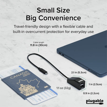 Alternate-Image3 Image for Plugable USB-C to Dual USB-A 2.0 Splitter, 2-Port Hub for USB-C Laptops: Keyboard, Mouse, Flash Drive
