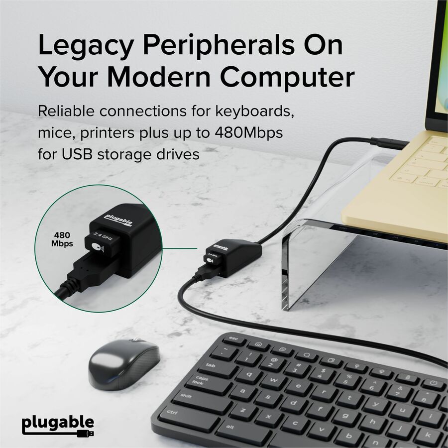 Alternate-Image4 Image for Plugable USB-C to Dual USB-A 2.0 Splitter, 2-Port Hub for USB-C Laptops: Keyboard, Mouse, Flash Drive