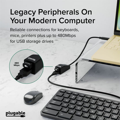 Alternate-Image4 Image for Plugable USB-C to Dual USB-A 2.0 Splitter, 2-Port Hub for USB-C Laptops: Keyboard, Mouse, Flash Drive