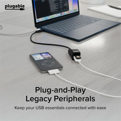 Alternate-Image2 Image for Plugable USB-C to Dual USB-A 2.0 Splitter, 2-Port Hub for USB-C Laptops: Keyboard, Mouse, Flash Drive