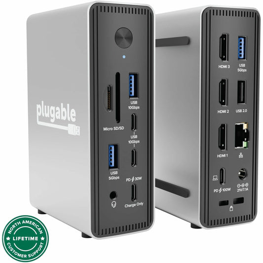 Main Image for Plugable USB-C Triple Display Laptop Docking Station 3 Monitors, 15-in-1 - Enterprise Ready