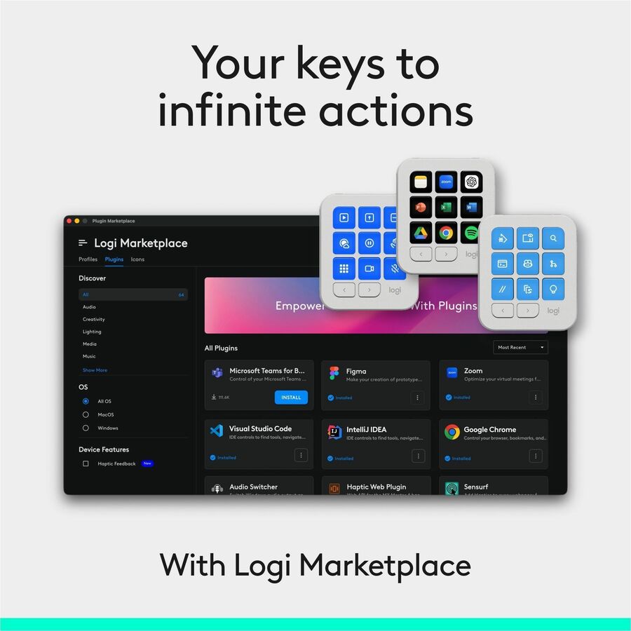 Alternate-Image7 Image for Logitech MX Keypad, Programmable Macro Pad for Developers,9 LCD Keys,App-Aware Profiles,GitHub Copilot,USB-C,Pale Gray